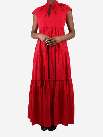 Red sleeveless seersucker tiered dress - size M Dresses Wiggy Kit 