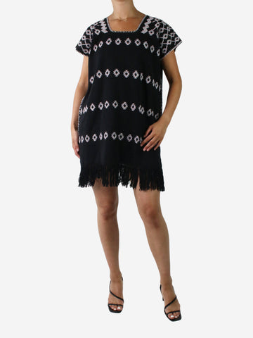 Black embroidered sleeveless fringe dress - size One Size Dresses Pippa Holt 