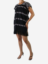 Load image into Gallery viewer, Black embroidered sleeveless fringe dress - size One Size Dresses Pippa Holt 

