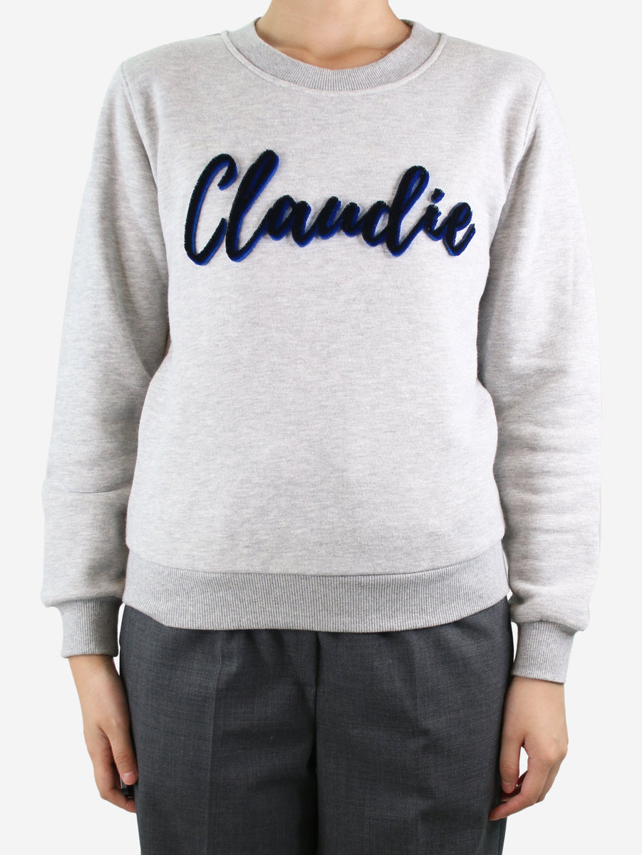 Claudie Pierlot pre-owned grey logo velvet sweatshirt - size UK 8 | SOTT