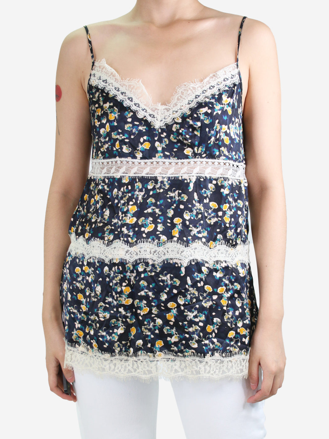 Black floral printed lace camisole - size S Tops Dorothee Schumacher 