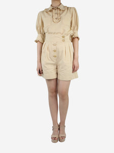 Anna Mason Yellow ruffle short-sleeve top and shorts set - size UK 10