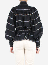 Load image into Gallery viewer, Black metallic striped puff-sleeve top - size UK 10 Tops Anna Mason 
