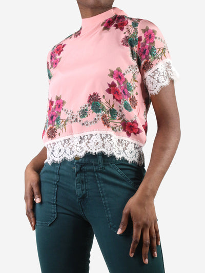 Pink floral printed lace-trimmed top - size 3 Tops Sandro 