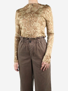 Chloe Brown snake printed half-zip top - size S