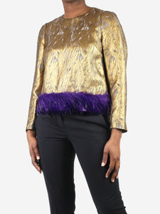 Dries Van Noten Gold feather trimmed blouse - size FR 40
