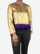 Load image into Gallery viewer, Gold feather trimmed blouse - size FR 40 Tops Dries Van Noten 
