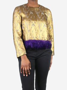 Dries Van Noten Gold feather trimmed blouse - size FR 40