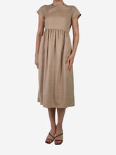 Load image into Gallery viewer, Neutral wool-linen blend pocket midi dress - size IT 40 Dresses Giuliva 
