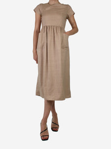 Giuliva Neutral wool-linen blend pocket midi dress - size IT 40