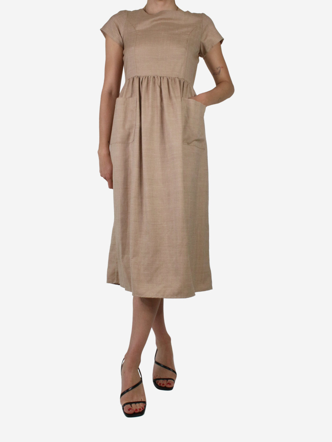 Neutral wool-linen blend pocket midi dress - size IT 40 Dresses Giuliva 
