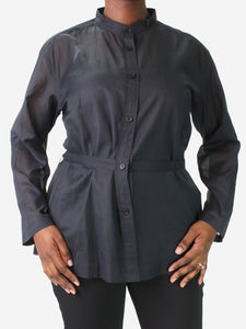 Issey Miyake Fete Black sheer long-sleeved shirt - size
