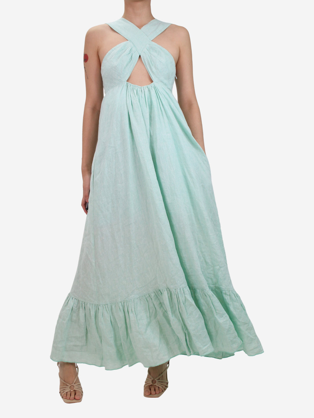 Green halter neck linen dress - size S Dresses Gul Hurgel 