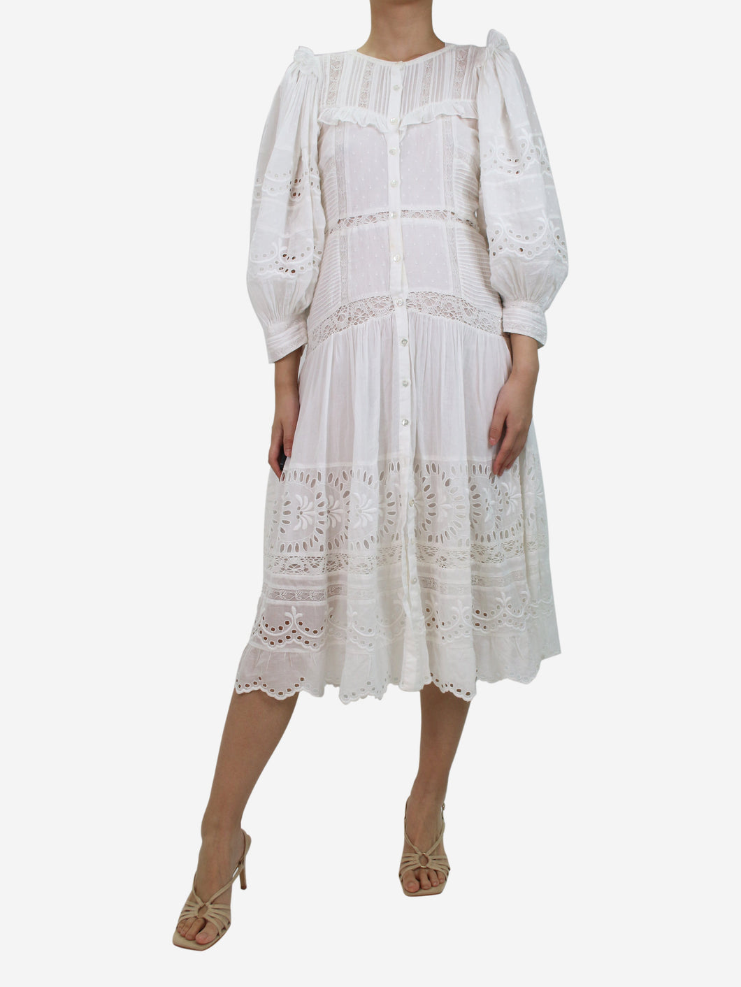 White lace embroidered midi dress - size UK 8 Dresses Love Shack Fancy 