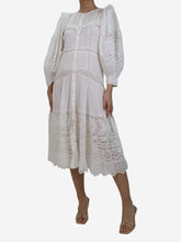Load image into Gallery viewer, White lace embroidered midi dress - size UK 8 Dresses Love Shack Fancy 
