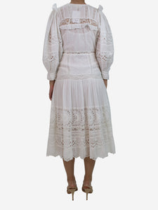 Love Shack Fancy White lace embroidered midi dress - size UK 8