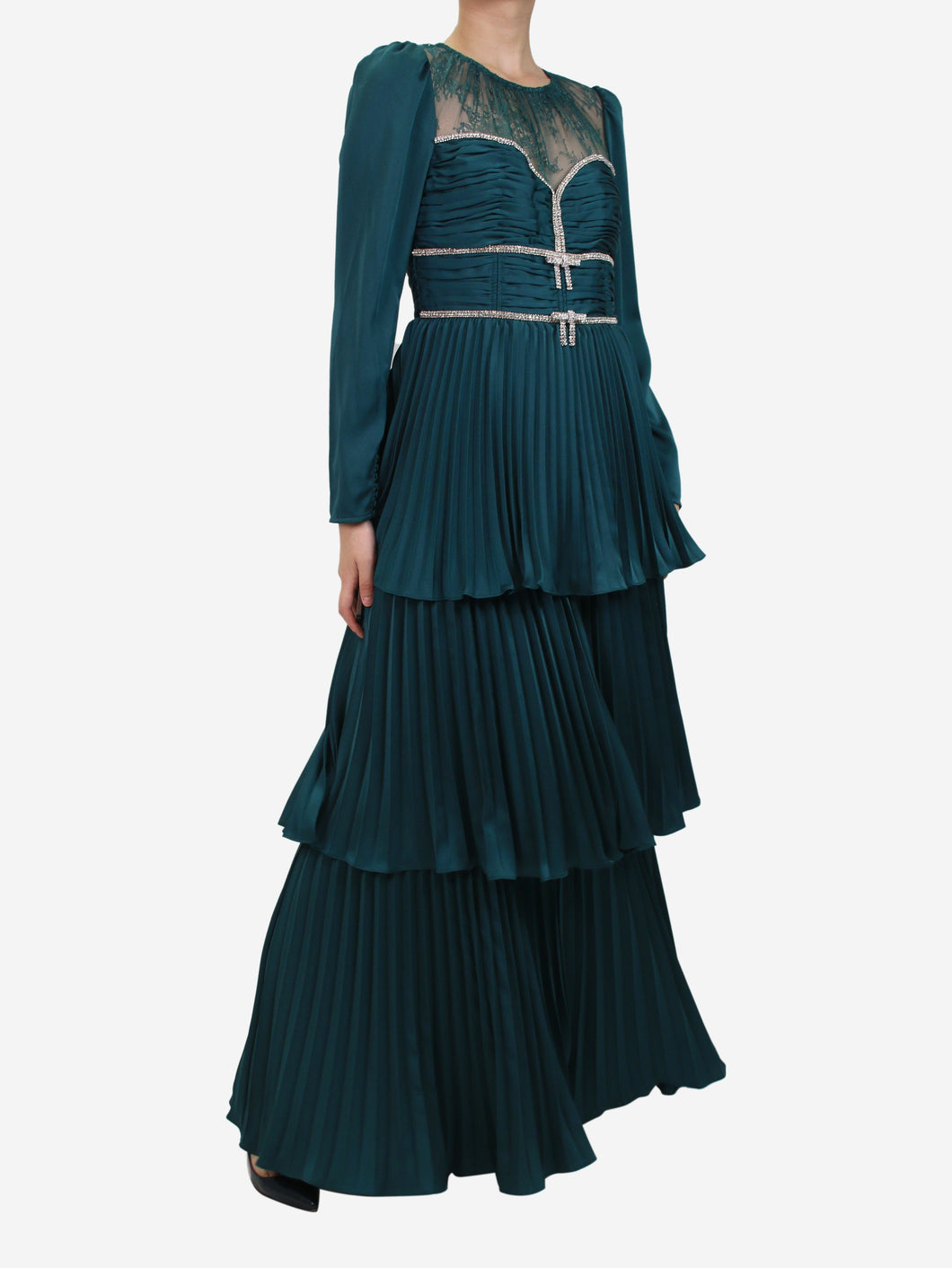 Green tiered maxi dress - size UK 12 Dresses self-portrait 