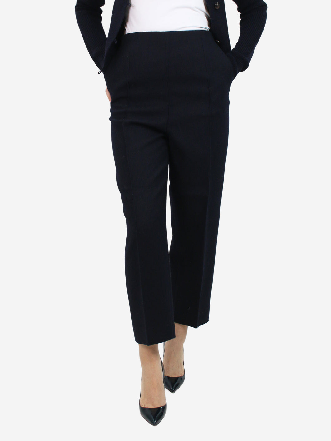 Blue high-rise cut wool cropped trousers - size UK 10 Trousers Celine 