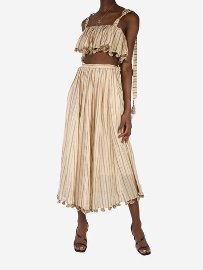Neutral striped bralette and maxi skirt set with tassel detailing - size 0 Sets Zimmermann 
