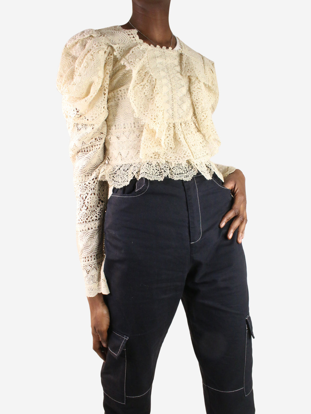Neutral lace embroidered long sleeve blouse - size UK 8 Tops Ulla Johnson 