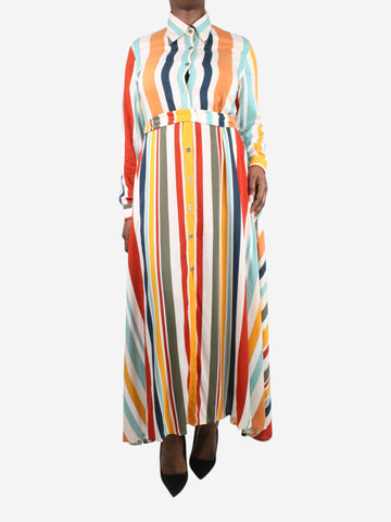 Multicolour striped maxi shirt dress with belt - size UK 12 Dresses Stella H 