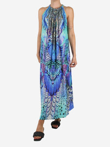 Camilla Blue printed embellished halterneck maxi dress - size UK 10