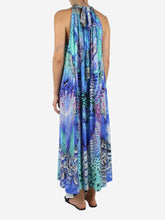 Load image into Gallery viewer, Blue printed embellished halterneck maxi dress - size UK 10 Dresses Camilla 

