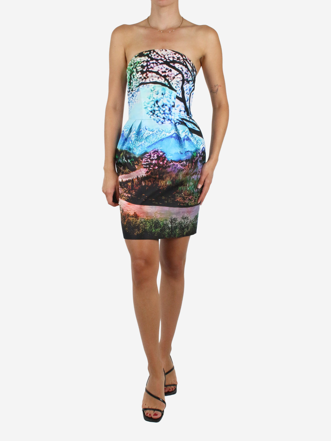 Multicoloured landscape printed bustier dress - size UK 8 Dresses Mary Katrantzou 