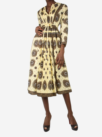 Yellow printed pleated maxi dress with belt- size FR 36 Dresses Sandro 