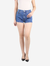 Load image into Gallery viewer, Dark blue high darted denim shorts - size W27 Trousers Redone 
