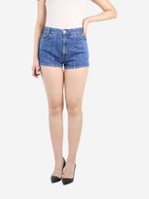 Load image into Gallery viewer, Dark blue high darted denim shorts - size W27 Trousers Redone 
