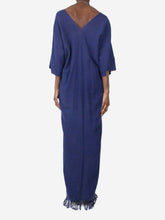 Load image into Gallery viewer, Navy kaftan style maxi dress with tassle detailing - size UK 10 Dresses Caravana 
