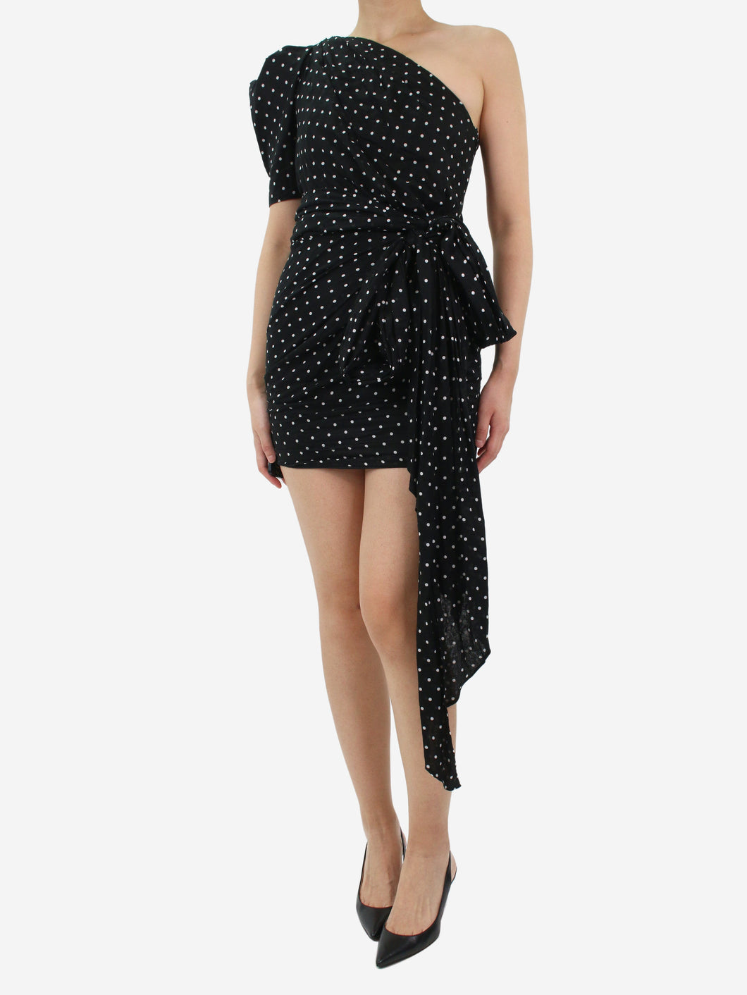 Black belted one-shoulder polka dot dress - size FR 36 Dresses Alexandra Vauthier 