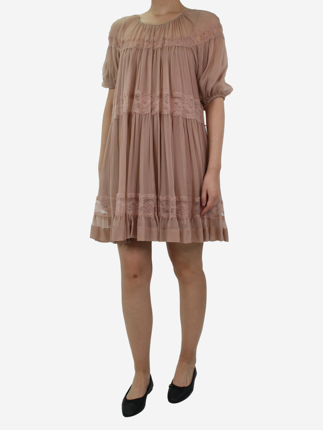 Pink lace long sleeve mini dress - size UK 14 Dresses N°21 