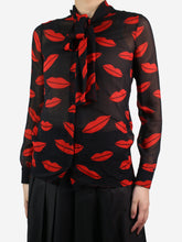 Load image into Gallery viewer, Black sheer lips printed neck-tie blouse - size FR 36 Tops Saint Laurent 
