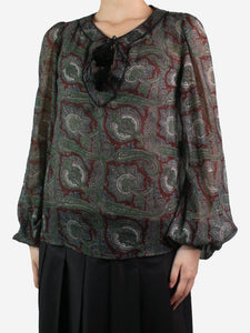 Saint Laurent Green sheer paisley blouse - size FR 34