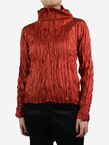 Pleats Please Orange crinkled high-neck top - Brand size 3