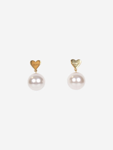 Gold heart drop pearl stud earrings Jewellery Celine 