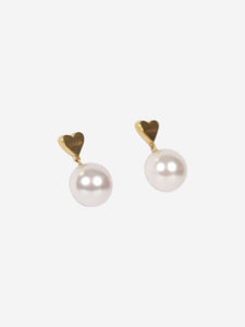 Celine Gold heart drop pearl stud earrings