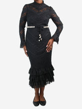 Load image into Gallery viewer, Black high-neck lace dress with belt and slip - size UK 14 Dresses Zimmermann 
