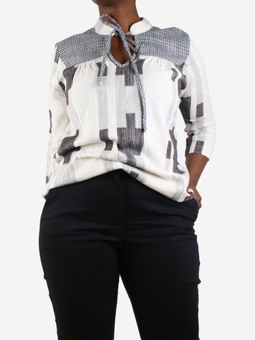 White printed V-neck top - size M Tops Ace & Jig 
