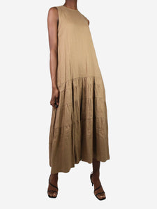 Three Graces Brown sleeveless linen maxi dress - size UK 8