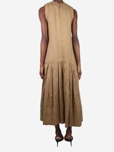 Three Graces Brown sleeveless linen maxi dress - size UK 8