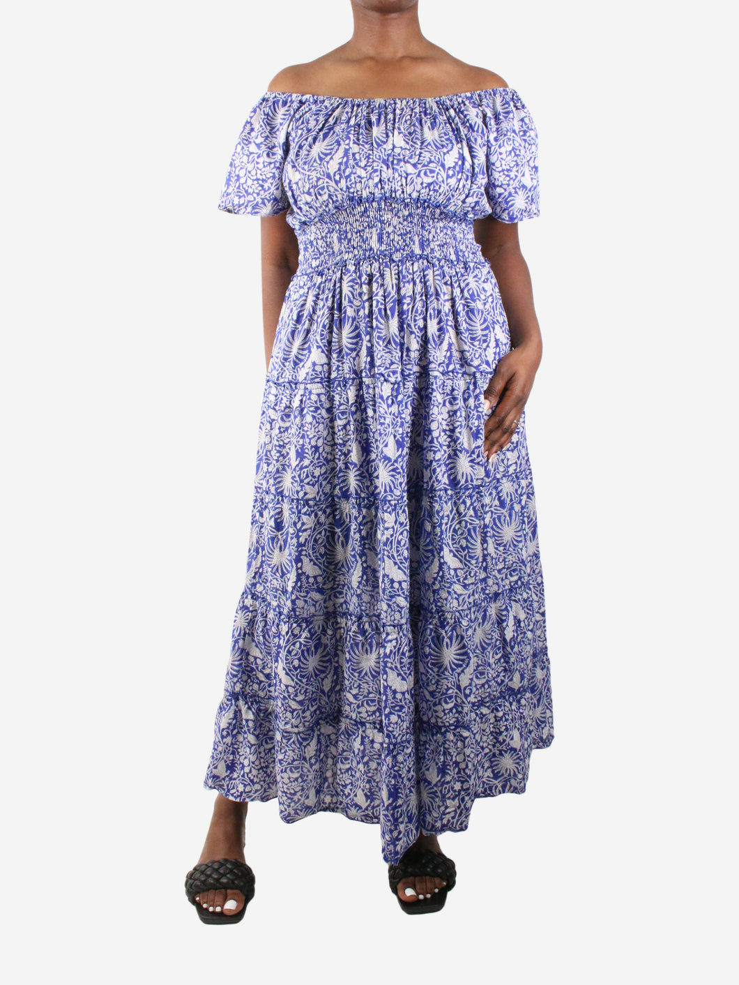 Blue floral off-the-shoulder maxi dress - size L Dresses Pink City Prints 