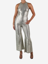 Load image into Gallery viewer, Silver sleeveless metallic jumpsuit - size UK 10 Jumpsuits Galvan London 
