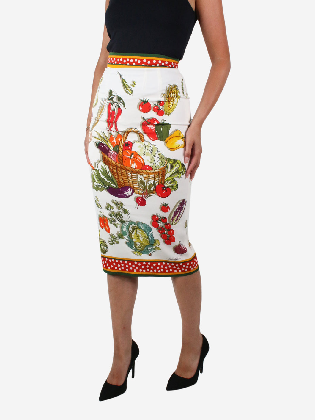 Multicolour vegetable-print charmeuse skirt - size IT 40 Skirts Dolce & Gabbana 