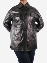 Load image into Gallery viewer, Black leather button-up shacket- size L Coats &amp; Jackets Excess Only 

