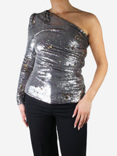 Load image into Gallery viewer, Silver sequin one-shoulder top - size UK 8 Tops Maje 
