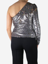 Load image into Gallery viewer, Silver sequin one-shoulder top - size UK 8 Tops Maje 
