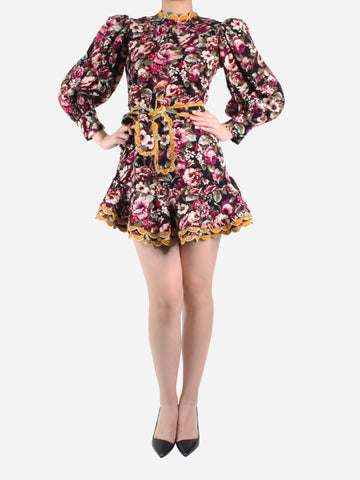 Multi corduroy floral printed dress with belt - size S Dresses Celia B 